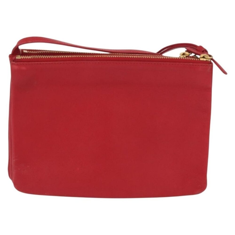 Authentic CELINE Trio Shoulder Bag Leather Red Gold - Picture 9 of 16